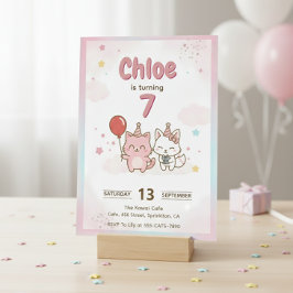 Pink Kitty Birthday Party for Girls Cute Kawaii Kaart