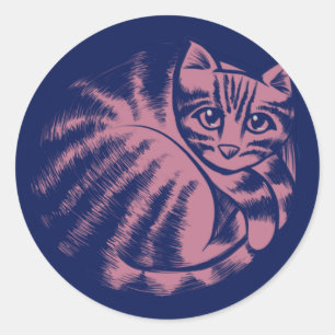 Pink Kitty Cat Art schattige blauwe katjes Caturda Ronde Sticker
