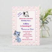 Pink Kitty Cat Theme Verjaardagsfeestje Kaart (Staand voorkant)