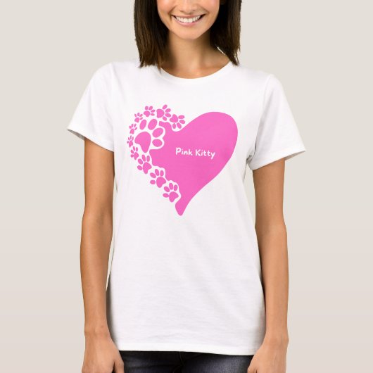 Pink Kitty paws heart t-shirt for cat lover women (Voorkant)