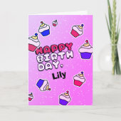 PInk klein meisje cupcake verjaardag groet Kaart (Voorkant)