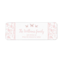 PInk kleine vlinder bloemige retour adreslabels