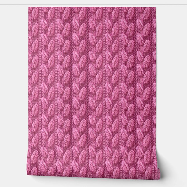 Pink Knit Feather Crochet Pattern Behang (Afrollen)