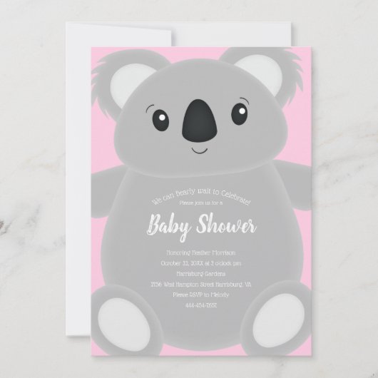 Pink Koala Beer Baby shower Kaart (Voorkant)