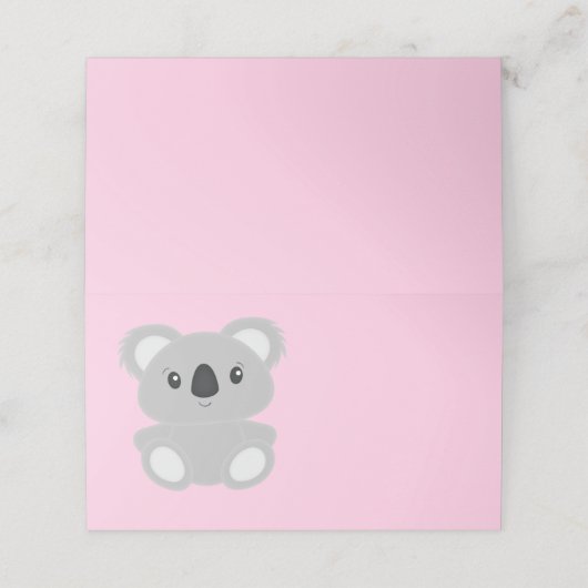 Pink Koala Beer Baby shower Plaatskaartje (Buitenkant ongevouwen)
