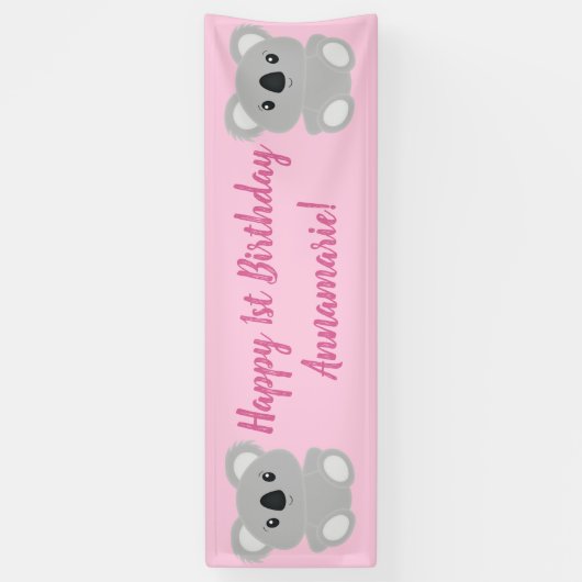 Pink Koala Beer Birthday Party Spandoek (Verticaal)