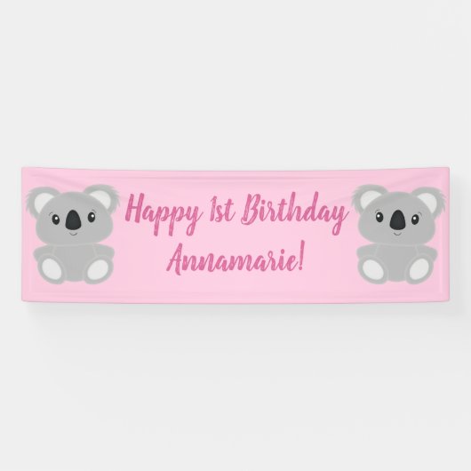 Pink Koala Beer Birthday Party Spandoek (Horizontaal)