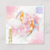 Pink Koi Climbing the Waterfall – Minimalist JP Informatiekaartje (Voorkant)