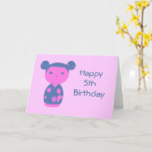 Pink Kokeshi Blue Kaart (Gele Bloem)