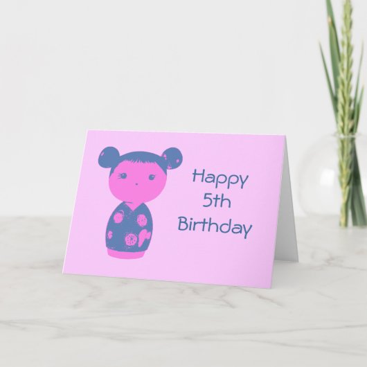 Pink Kokeshi Blue Kaart (Voorkant)