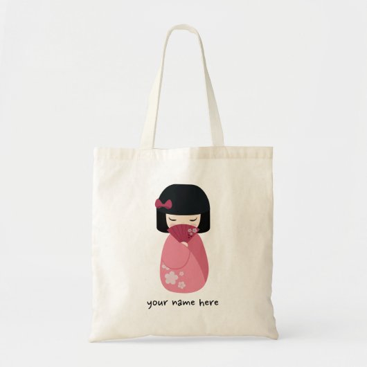 PINK Kokeshi Doll Cute Japanse Geisha Tote Bag (Voorkant)