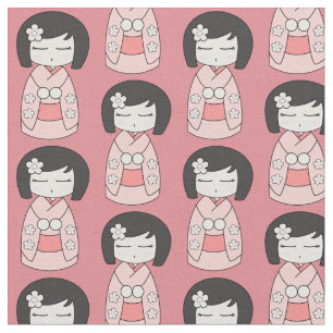 Pink Kokeshi Doll Stof