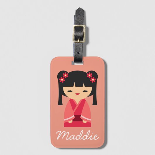 Pink Kokeshi Japanse poppen Bagagelabel (Voorkant (verticaal))