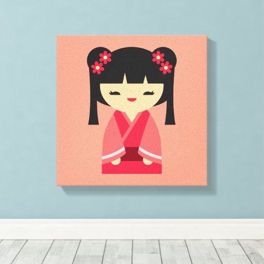 Pink Kokeshi Japanse poppen Canvas Afdruk (Insitu (Houten vloer))