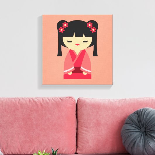 Pink Kokeshi Japanse poppen Canvas Afdruk (Insitu (Woonkamer))