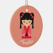 Pink Kokeshi Japanse poppen Keramisch Ornament (Rechts)