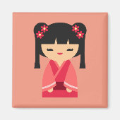 Pink Kokeshi Japanse poppen Magneet (Voorkant)