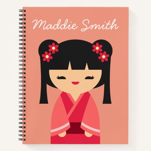 Pink Kokeshi Japanse poppen Notitieboek (Voorkant)