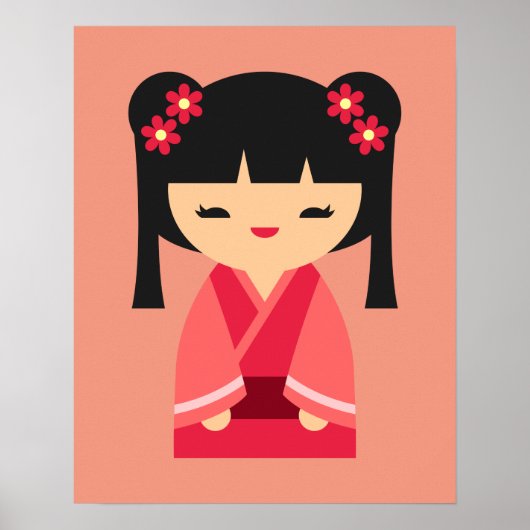 Pink Kokeshi Japanse poppen Poster (Voorkant)
