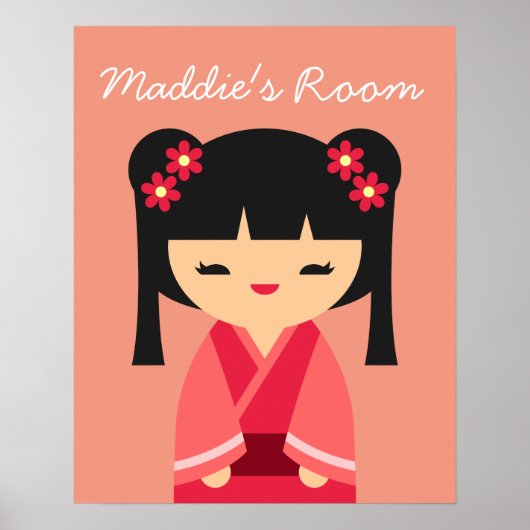 Pink Kokeshi Japanse poppen Poster (Voorkant)