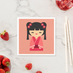 Pink Kokeshi Japanse poppen Servet