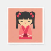Pink Kokeshi Japanse poppen Servet (Voorkant)