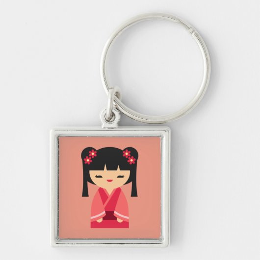 Pink Kokeshi Japanse poppen Sleutelhanger (Voorkant)