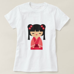 Pink Kokeshi Japanse poppen T-shirt