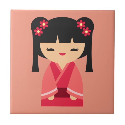 Pink Kokeshi Japanse poppen Tegeltje (Voorkant)