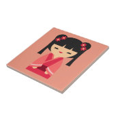 Pink Kokeshi Japanse poppen Tegeltje (Zijkant)