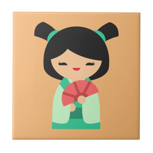 Pink Kokeshi Japanse poppen Tegeltje (Voorkant)