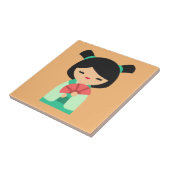 Pink Kokeshi Japanse poppen Tegeltje (Zijkant)