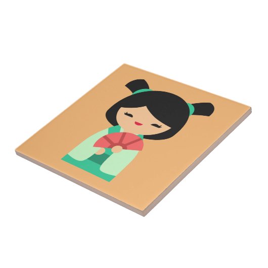 Pink Kokeshi Japanse poppen Tegeltje (Zijkant)