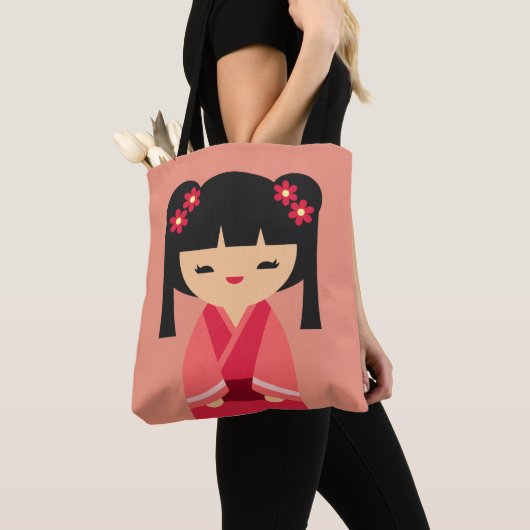 Pink Kokeshi Japanse poppen Tote Bag (Dichtbij)