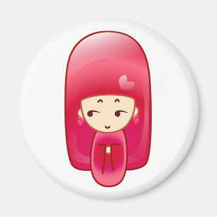 Pink kokeshi magneet