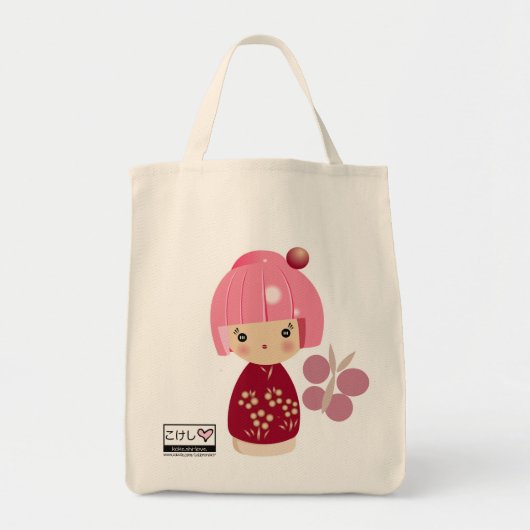 Pink Kokeshi Triplet Grocery Tas (Voorkant)