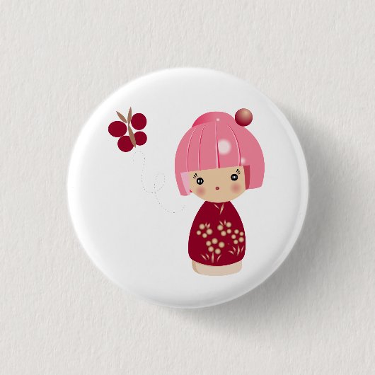 Pink Kokeshi Triplet Pin Ronde Button 3,2 Cm (Voorkant)