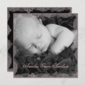 Pink Lace Black  Fotogeboorteaankondiging Aankondiging (Voorkant / Achterkant)