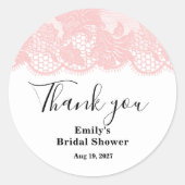 Pink Lace Bridal Shower Classic Round Sticker (Voorkant)