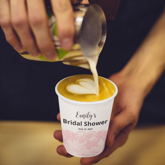 Pink Lace Bridal Shower Paper Cups Papieren Bekers