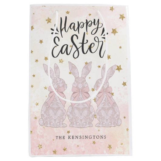 Pink Lace Bunny Easter Medium Cadeauzakje (Voorkant)