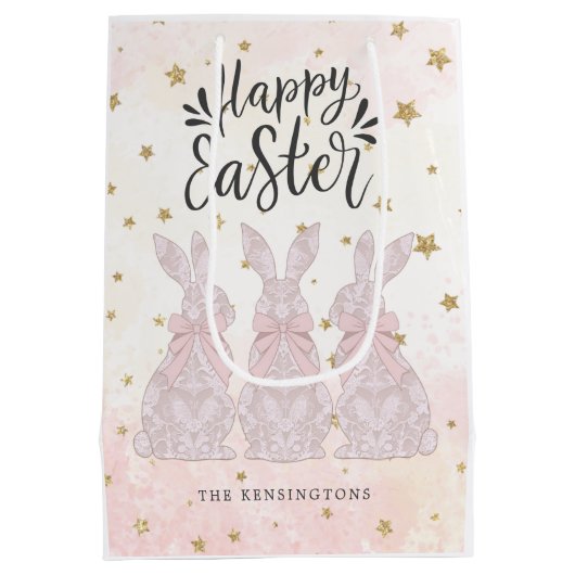 Pink Lace Bunny Easter Medium Cadeauzakje (Achterkant)