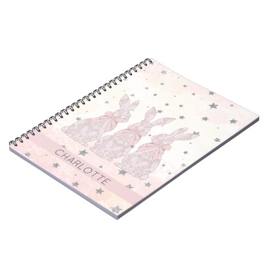 Pink Lace Bunny Stars Patroon Notitieboek (Linkerzijde)