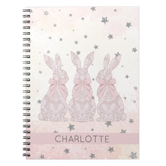 Pink Lace Bunny Stars Patroon Notitieboek (Voorkant)