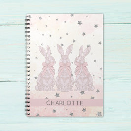 Pink Lace Bunny Stars Patroon Notitieboek