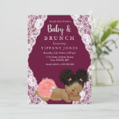 Pink Lace Burgundy Baby shower Brunch Kaart (Staand voorkant)