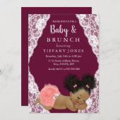 Pink Lace Burgundy Baby shower Brunch Kaart (Voorkant / Achterkant)