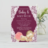Pink Lace Burgundy  Baby shower Brunch Kaart (Staand voorkant)