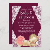 Pink Lace Burgundy  Baby shower Brunch Kaart (Voorkant / Achterkant)