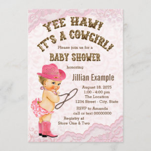 Pink Lace Cowgirl Baby shower Kaart